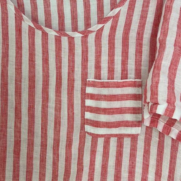 Christian Siriano Red and White Short Sleeve 100% Linen Top size M - Picture 4 of 6